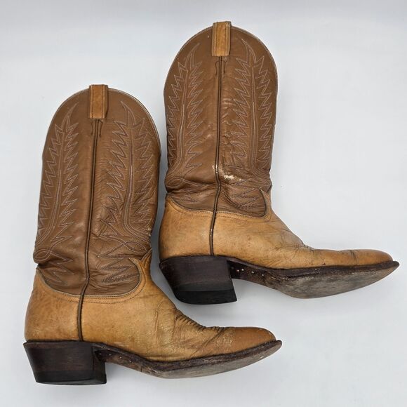 Vintage Tony Lama Cowboy Boots Two Tone Leather 6530 Size 9D Factory Defect main image 6